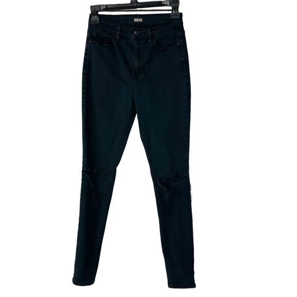 BDG SZ 27W 29L High-Rise Twig Ankle Jeans Stretch Pockets Distressed Black Wash - Picture 1 of 11